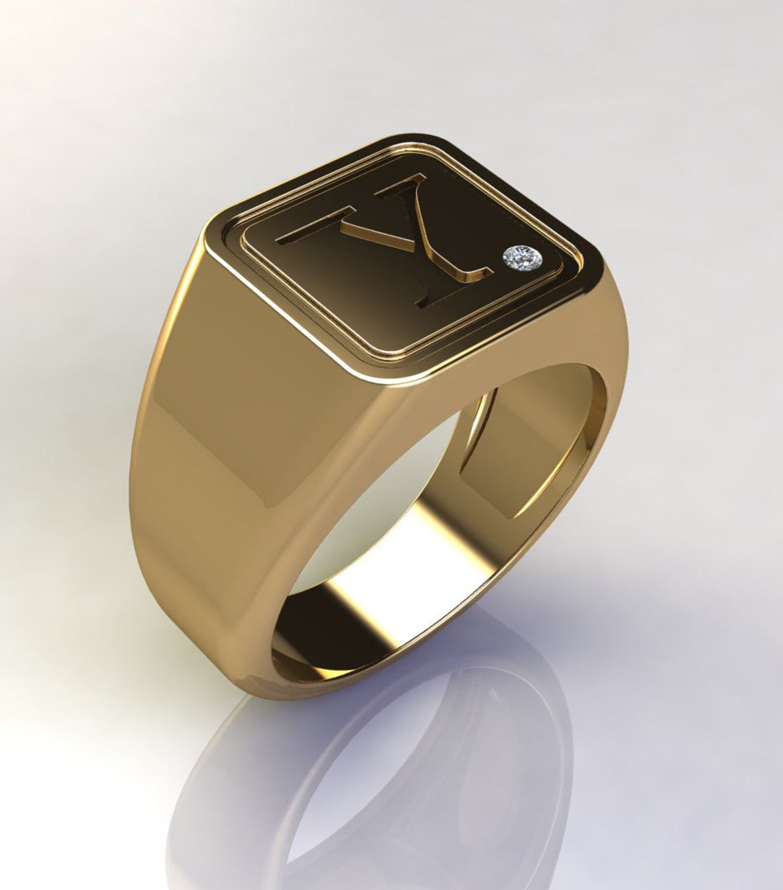 Men Ring, Square Initial Signet Gold Ring, Men Gold Seal Ring, Pinkie ...