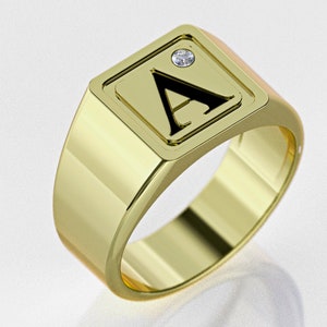 14k Solid Gold Monogram Signet Ring, Personalized Men Rings