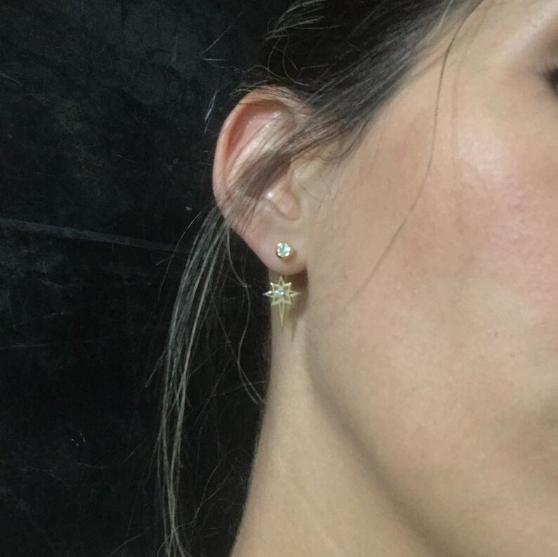 Ear Jackets 14k Gold Diamond Starburst Backfront Earrings Etsy
