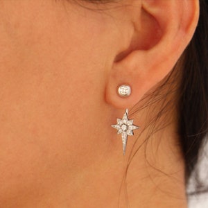 Ear Jackets 14k Gold, Diamond Starburst Back-Front earrings