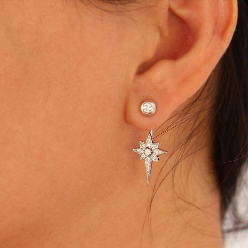 Ear Jackets 14k Gold Diamond Starburst Backfront Earrings Etsy