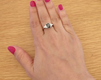 Onyx Diamond Women ring, Art Deco Inspired Engagement Ring
