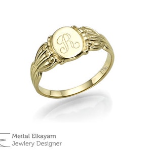 Vintage Letter Monogram Ring, Vintage Men Ring, unisex Signet Ring, Signet Pinky ring, Ornament ring, Unisex ornament ring