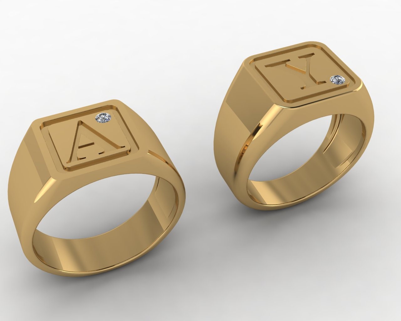 Custom Initial Jewelry Engraved Ring Mens Signet Ring Square