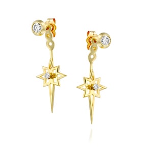 Ear Jackets 14k Gold, Diamond Starburst Back-Front earrings