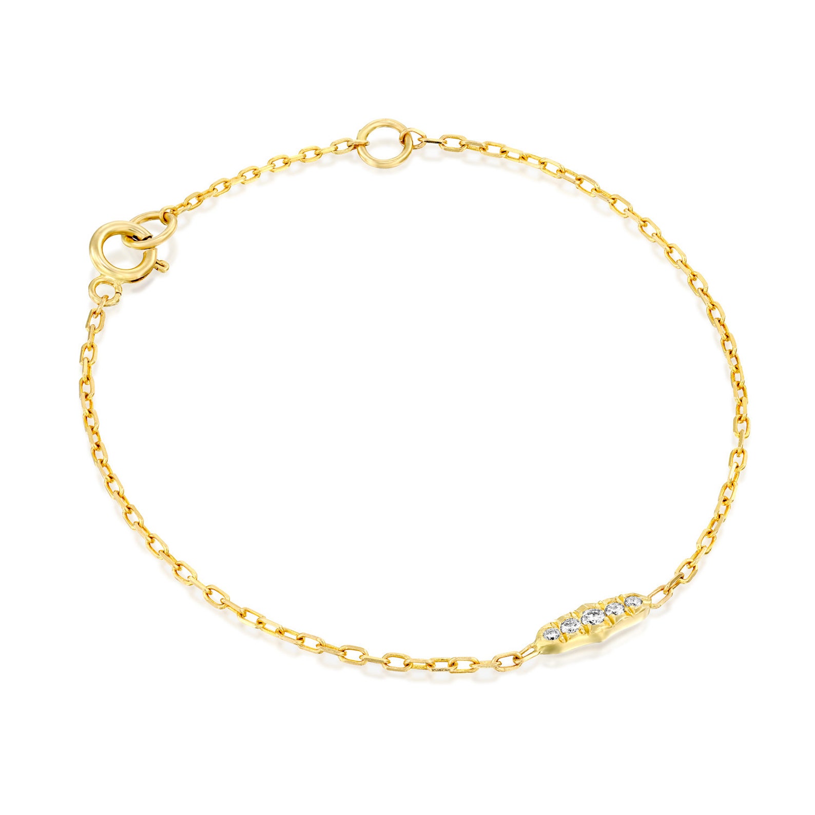 Baby Gold Bracelet, Delicate Girl's Diamonds Bracelet, 14k Solid Gold