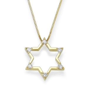 Star Of David necklace With Diamonds, 14K yellow gold necklace, Gold Star Of David