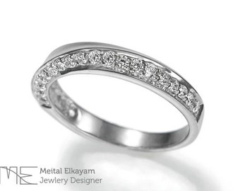 Eeuwigheid twist Band, 18 K witgoud en diamanten trouwring, eeuwigheid Band, Eternity Ring, brede Band, verlovingsring