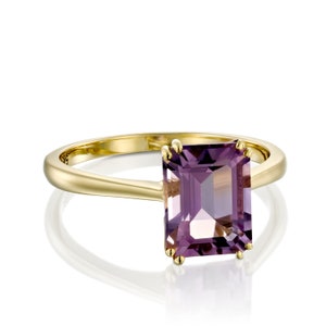 Purple Amethyst Ring, 14k Gold Gem Ring, Rectangle Ring,  Self Love Ring, Ring For Mom