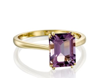 Purple Amethyst Ring, 14k Gold Gem Ring, Rectangle Ring,  Self Love Ring, Ring For Mom