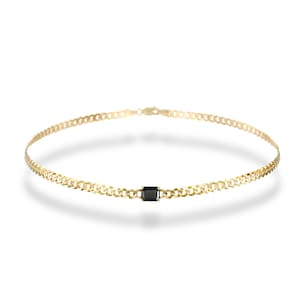 14k Gold Choker Cuban Chain With Stunning Square Emerald Cut Onyx
