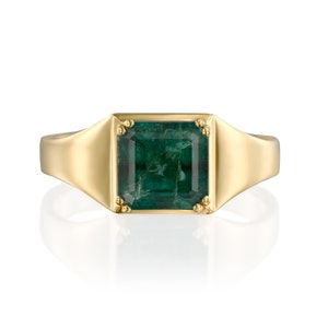 Natural Emerald Ring for Men, 18k Yellow Gold