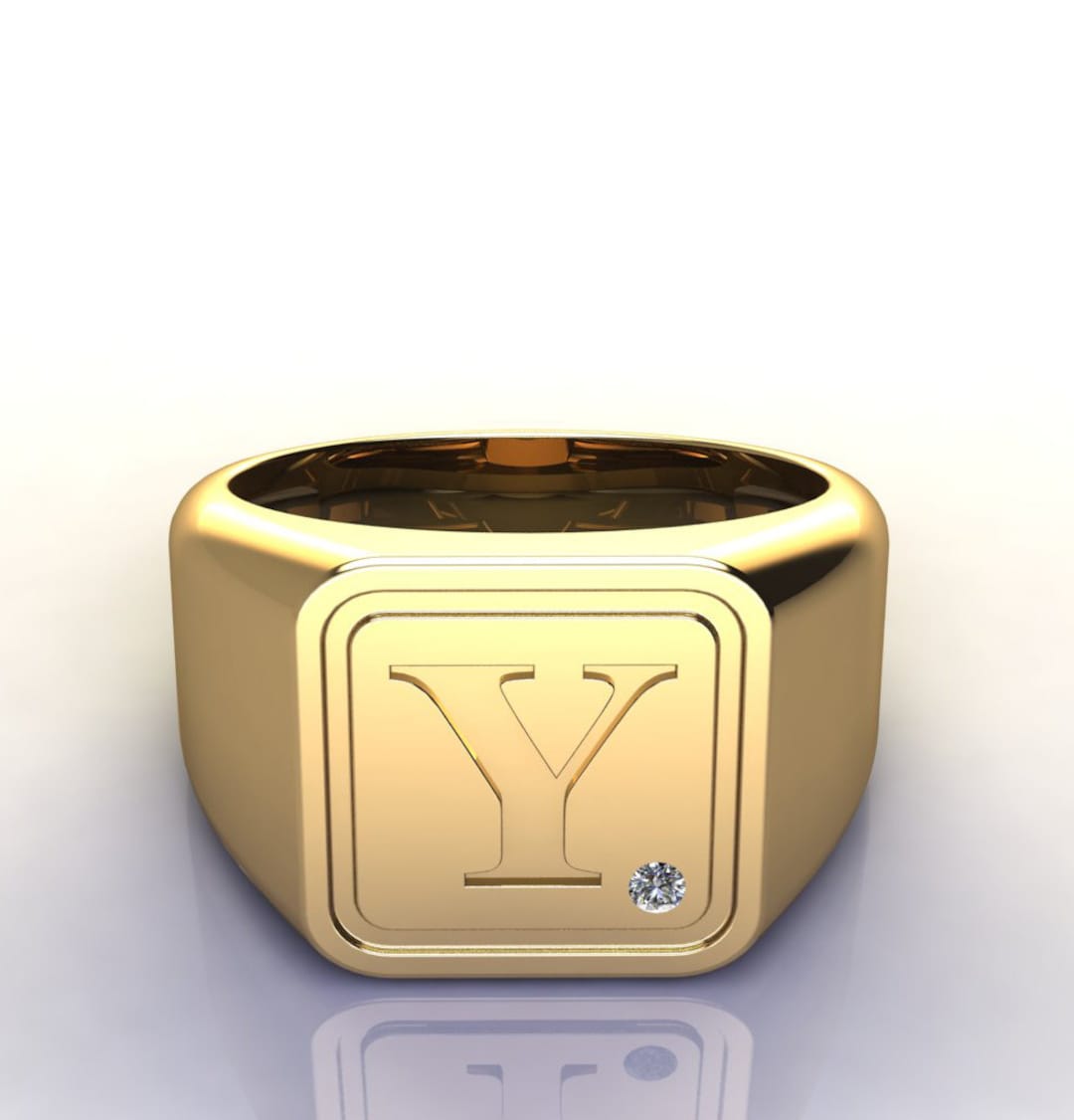 Men Ring, Square Initial Signet Gold Ring, Men Gold Seal Ring, Pinkie ...