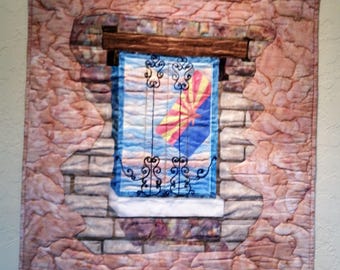 Arizona wall hanging- "Within Adobe Walls"- Quilted original art