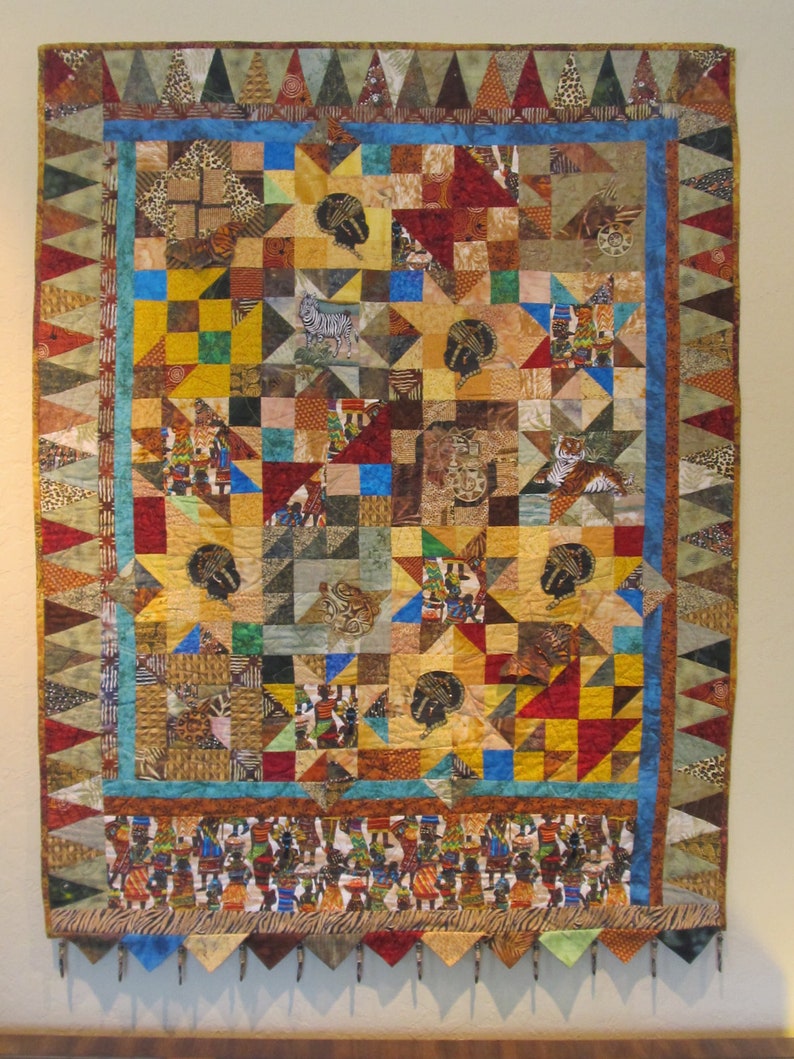 Collage Quilt African theme Jungle Patchwork image 1