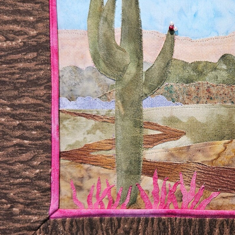 Quilted Landscape Art Desert in Bloom Original Appliqued Fabric Art image 2