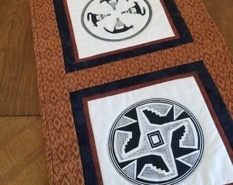 Southwestern Table runner or Wall Hanging- Reversible with Native pottery and  Sedona landscapes