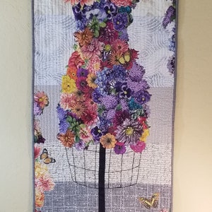 Finished  Flowered Dressmaker&#39;s Collage Quilt-  &quot;Perfect Form&quot;  Original design by Laura Heine