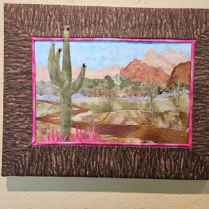 Quilted Landscape Art Desert in Bloom Original Appliqued Fabric Art image 1