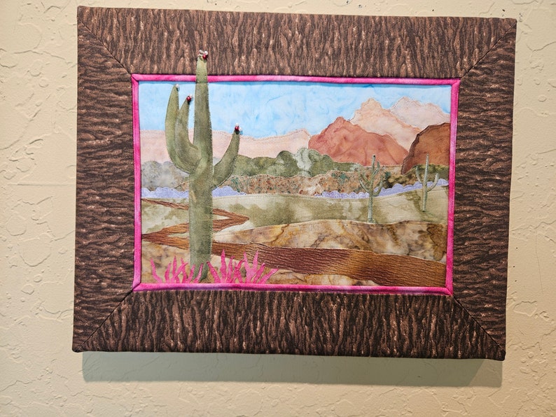 Quilted Landscape Art Desert in Bloom Original Appliqued Fabric Art image 1