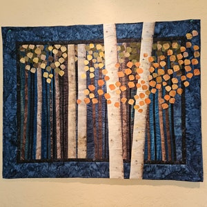 Quilted Landscape wall hanging- "Aspen at Twilight" - Original Nature Art in appliqued fabric