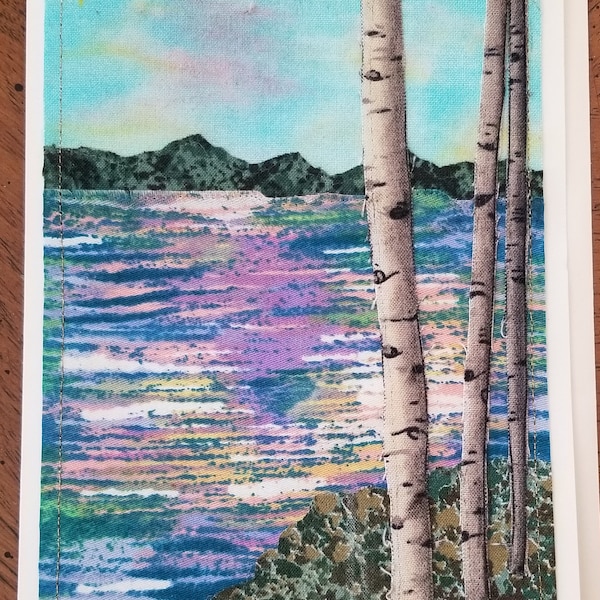 Landscape Art cards- Original, handmade, appliqued -quilted fabric -   Blank with envelopes