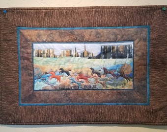 Spirits in the Wind II - Contemporary Southwestern Quilted miniature Landscape with horses