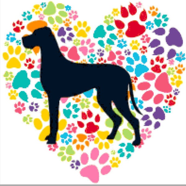 I love Great Danes Cross Stitch Pattern, heart, Great Danes, Dogs, Paw Print, Colorful Cross Stitch Pattern