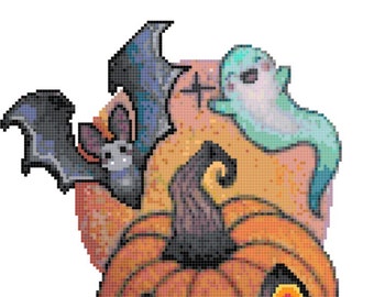 Spooky Pumpkin, Bat and Ghostie Cross Stitch Pattern - Halloween or all year round!