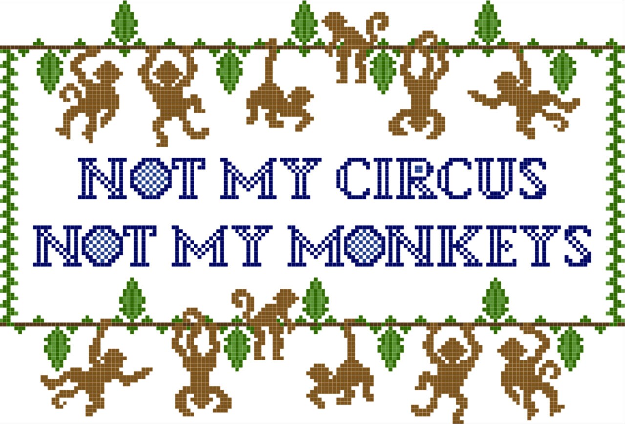 Not My Circus, Not My Monkeys Cross Stitch Pattern - Polish