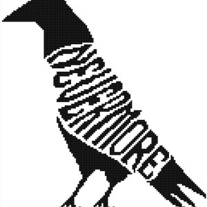 The Raven Cross Stitch Pattern - Nevermore Raven Calligram Edgar Allan Poe