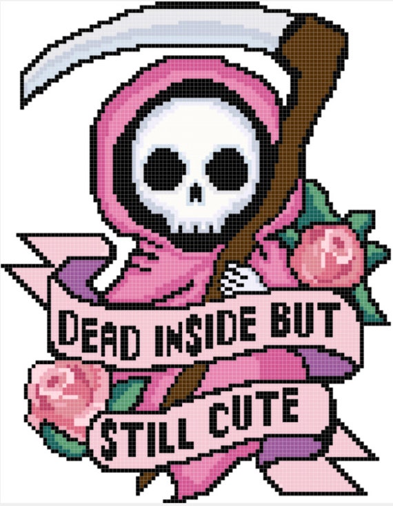 Dead Inside But Still Cute cross stitch pattern - cute pink reaper