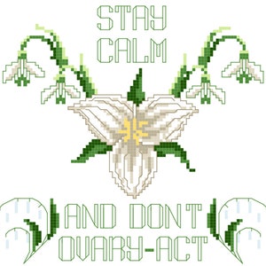 Keep Calm and Don't Ovary-act - floral cross stitch pattern - needlepoint sampler