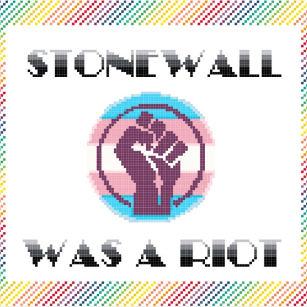 Stonewall WAS A RIOT - cross-stitch pattern - Rainbow border - Transfeminist - Feminism