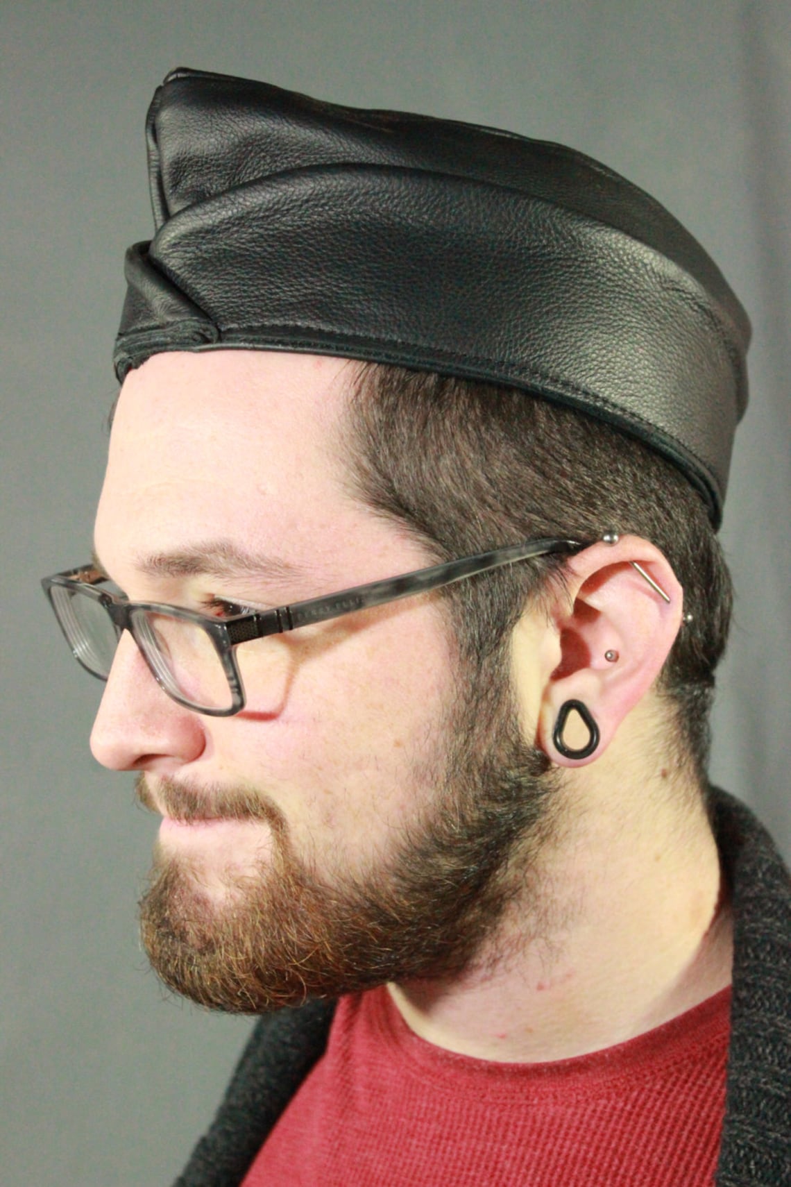 Black Leather Garrison Cap - Etsy