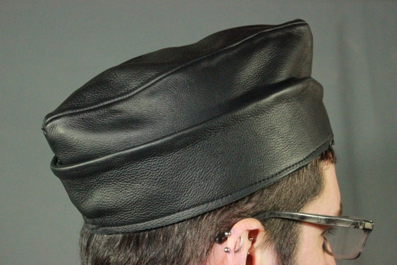 Black Leather Garrison Cap | Etsy India