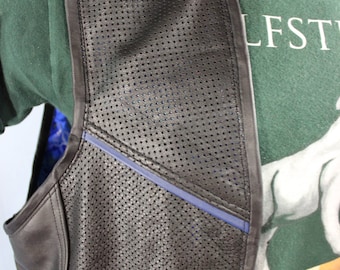 Hand Made Leather Pin Vest with Blue Highlights