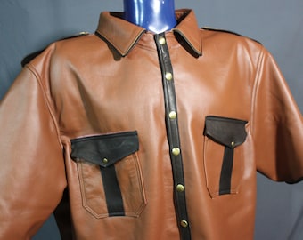 Sir Tom Matt's Collection - Leather Dress Shirt in Steampunk Brown and Brass