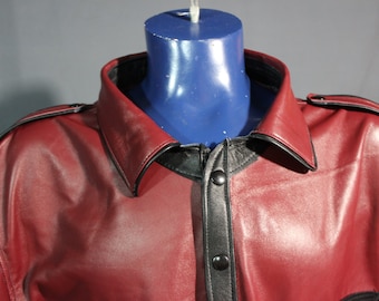 Sir Tom Matt's Collection - Leather Dress Shirt in Red and Black