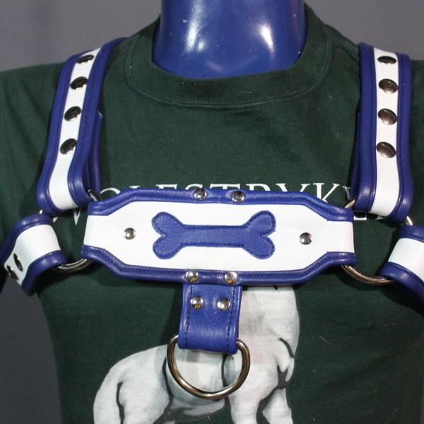 Blue and White Puppy Bone Harness