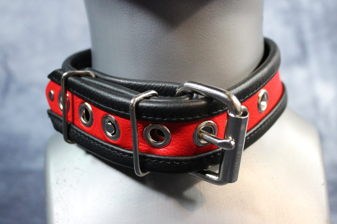Two Toned Locking Leather Collar Etsy