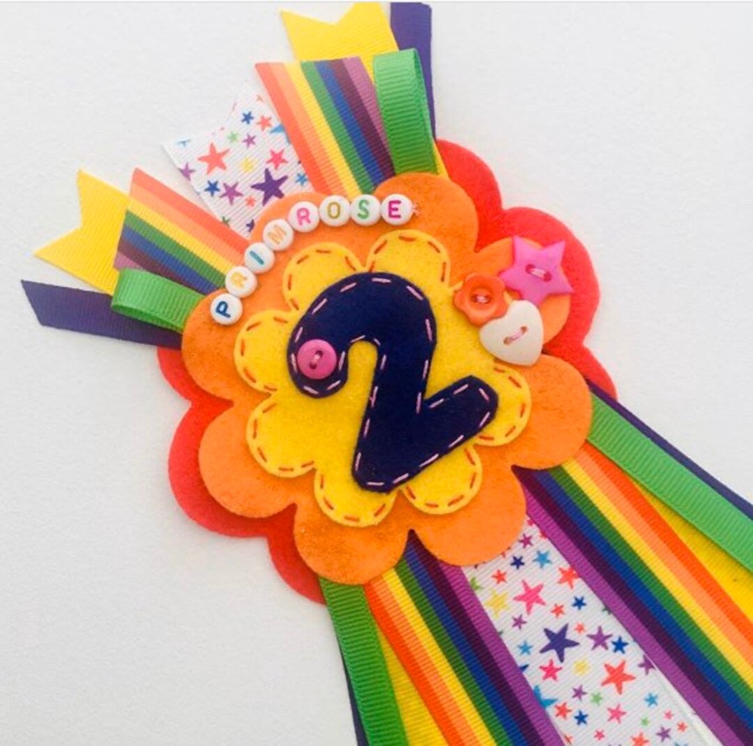 Rainbow Baby Child's Birthday Badge Rosette, Personalised With Name and ...