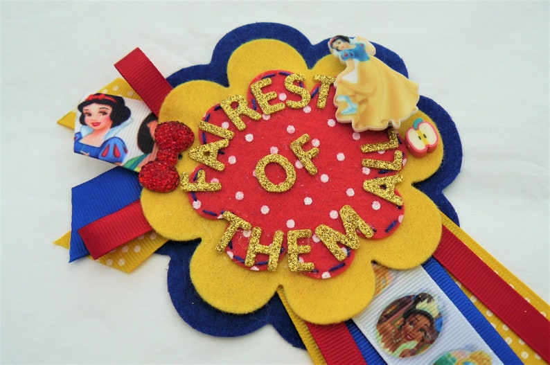Luxury Badge Rosette Snow White Fairest of them all for Birthday Anniversary Valentines Personalised Custom make