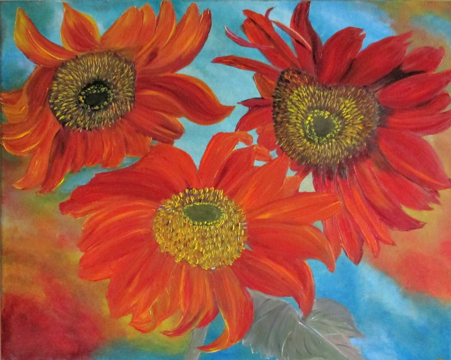 Sunflowers Painting Flower Painting Handmade Painting Wall Etsy