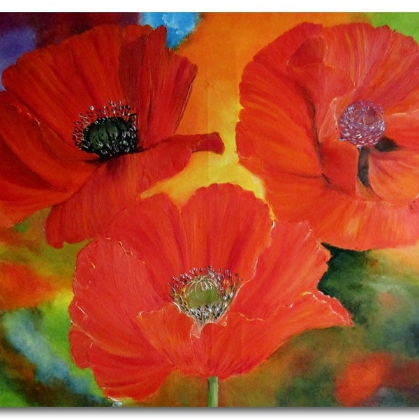 poppy painting, red poppies, flower painting, original painting, oil painting,wall hanging, floral art