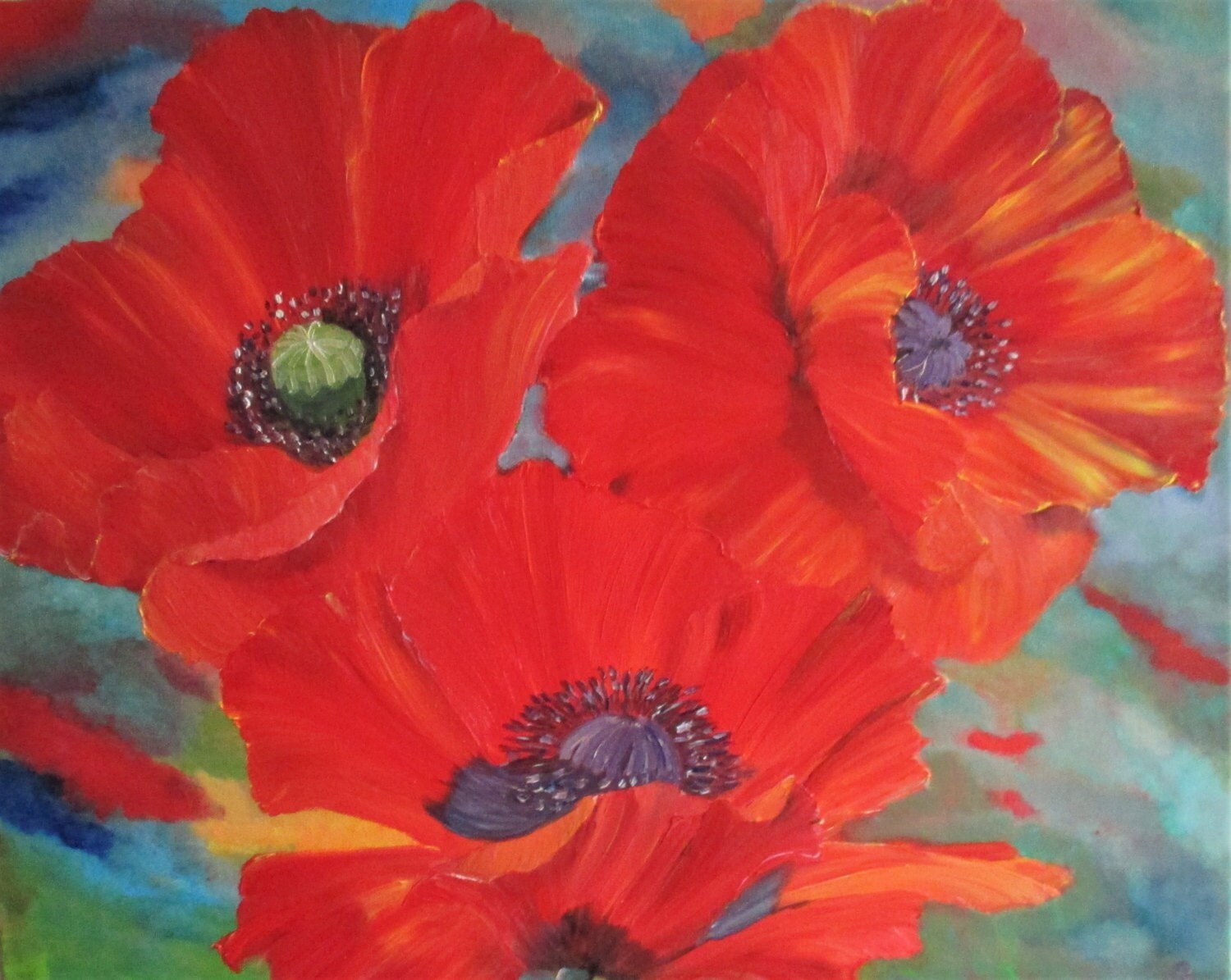 Red poppies wall art Red Poppy Painting Flower Painting Etsy