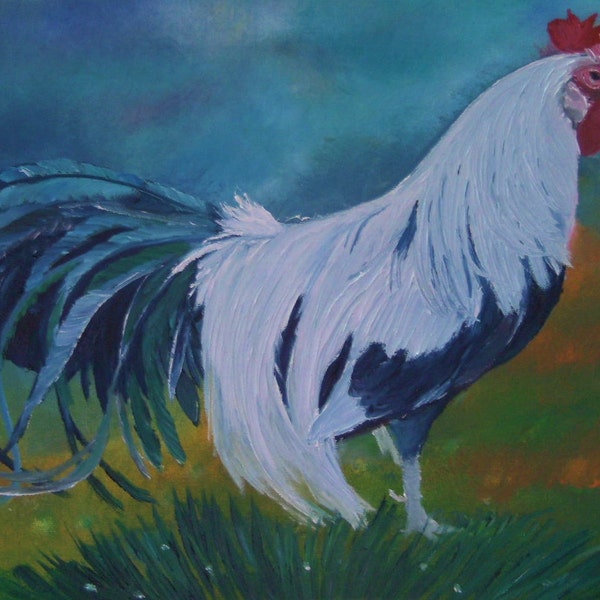 Rooster Painting, Oil painting, Wall hanging, Home deco, animal art, bird artwork, gift for her and for him