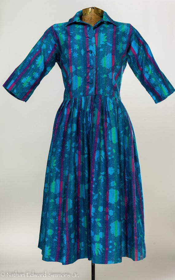 Vintage shirtwaist polished cotton dress - image 1