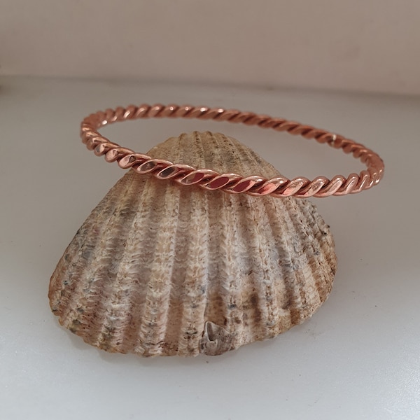 Handmade twisted pure  copper bangle, said to help with arthritis