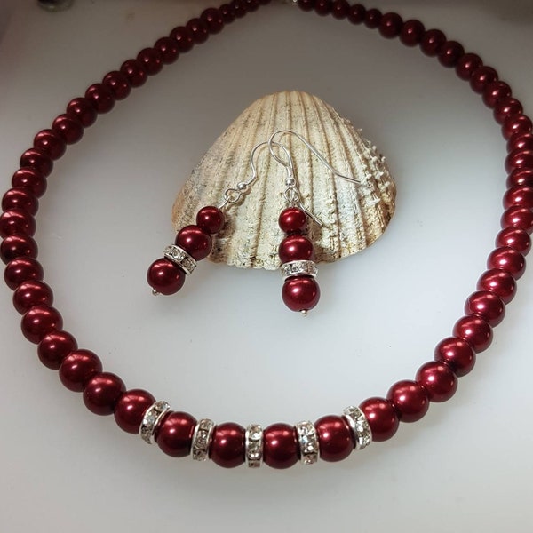 Ensemble de perles et de boucles d'oreilles, perles de verre avec intercalaire en strass